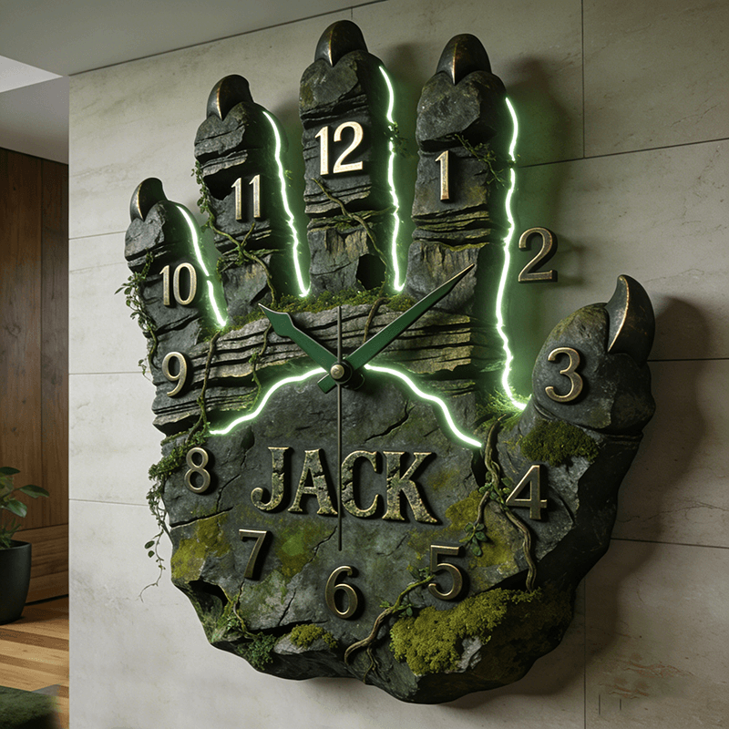 Personalized moss-covered giant hand clock