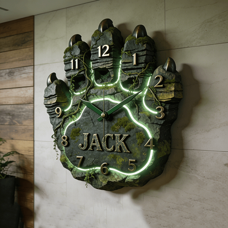 Personalized moss-covered giant hand clock